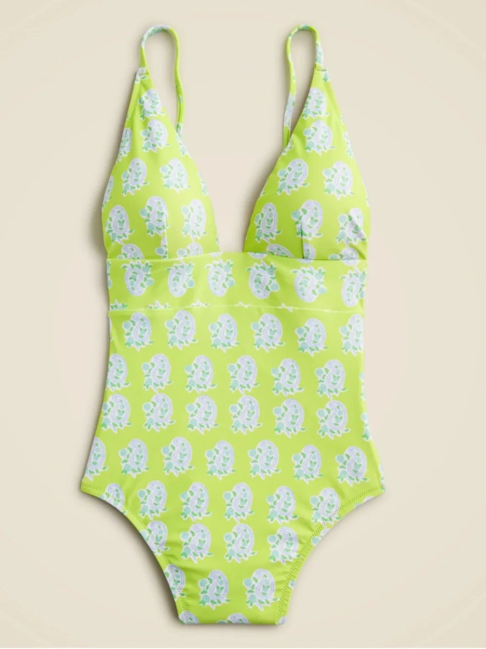 NWOT J. Crew x SZ Blockprints Plunge One-Piece‎ Swimsuit in Green Paisley Rare